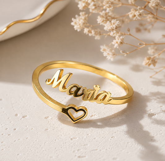 Custom Name Heart Open Ring