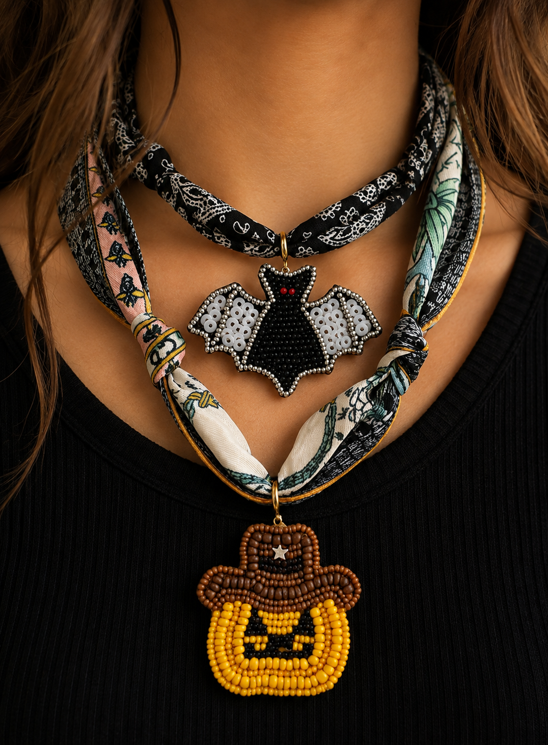 Halloween Beaded Scarf Necklace