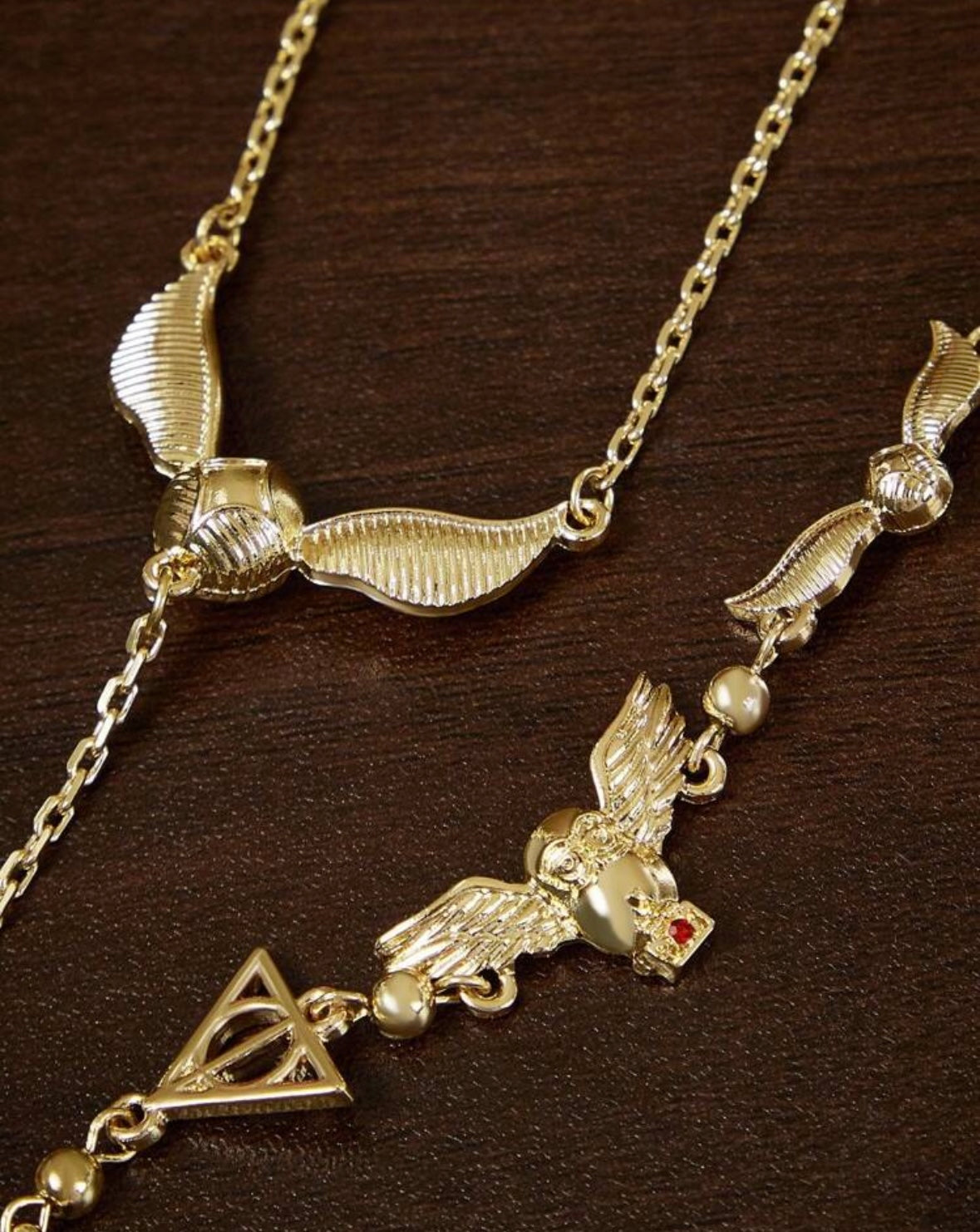 2pcs
Set Adjustable Size Zinc Alloy Necklace And Bracelet Gold-Tone Gift Set, Suitable For Gifts, Collection, Memento: Golden Snitch, Deathly Hallows, Hedwig