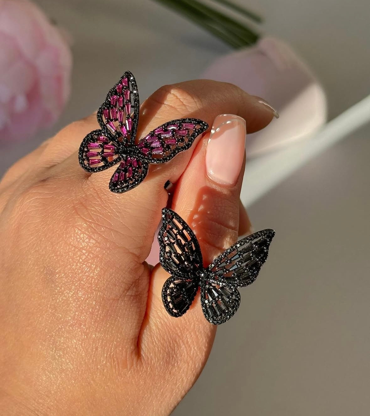 Cubic Zirconia Butterfly Ring – Dainty Adjustable Sparkling Insect-Inspired Jewelry
