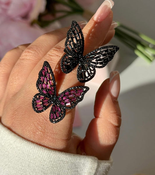 Cubic Zirconia Butterfly Ring – Dainty Adjustable Sparkling Insect-Inspired Jewelry