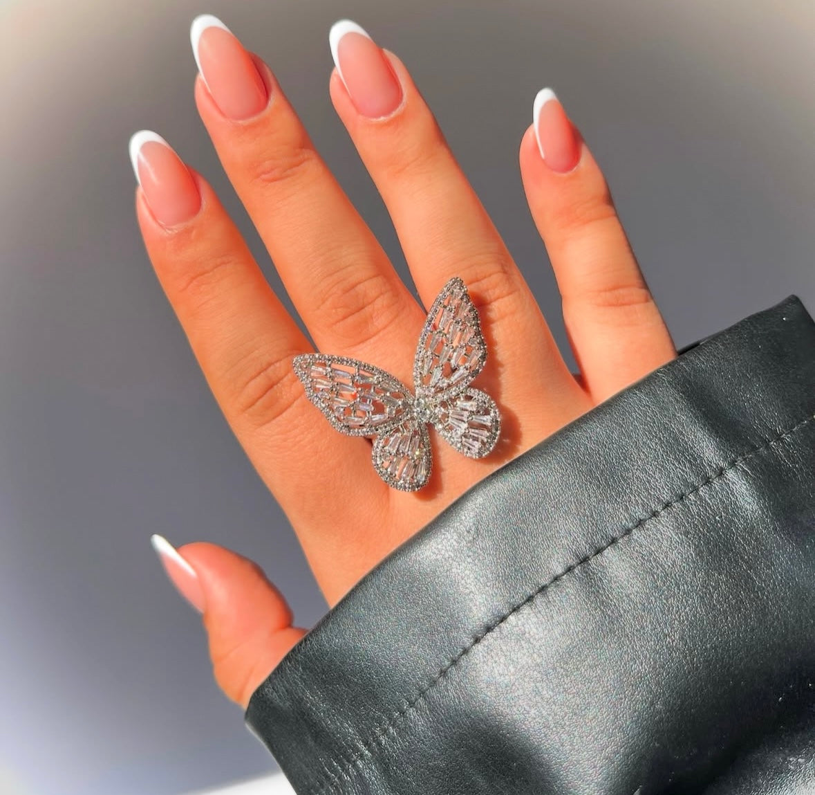 Cubic Zirconia Butterfly Ring – Dainty Adjustable Sparkling Insect-Inspired Jewelry