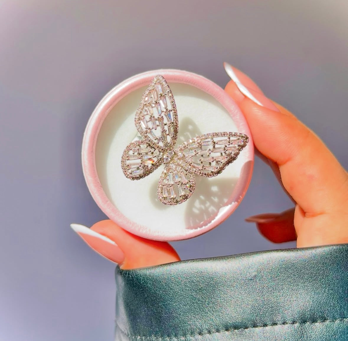 Cubic Zirconia Butterfly Ring – Dainty Adjustable Sparkling Insect-Inspired Jewelry