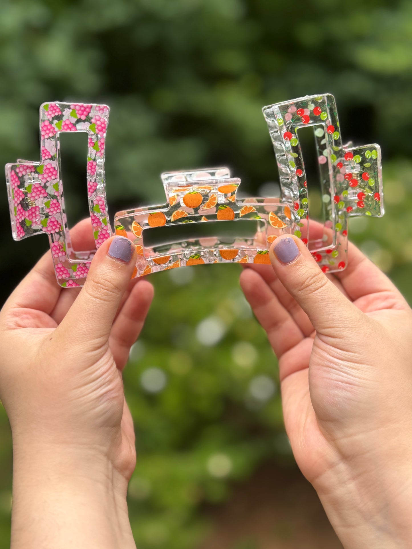 Summer Fruit Square Hair Claw Clip | Cute Strawberry, Cherry, Peach Hair Clip | Colorful Claw for Girls & Women | Fun Summer Hair Accessory