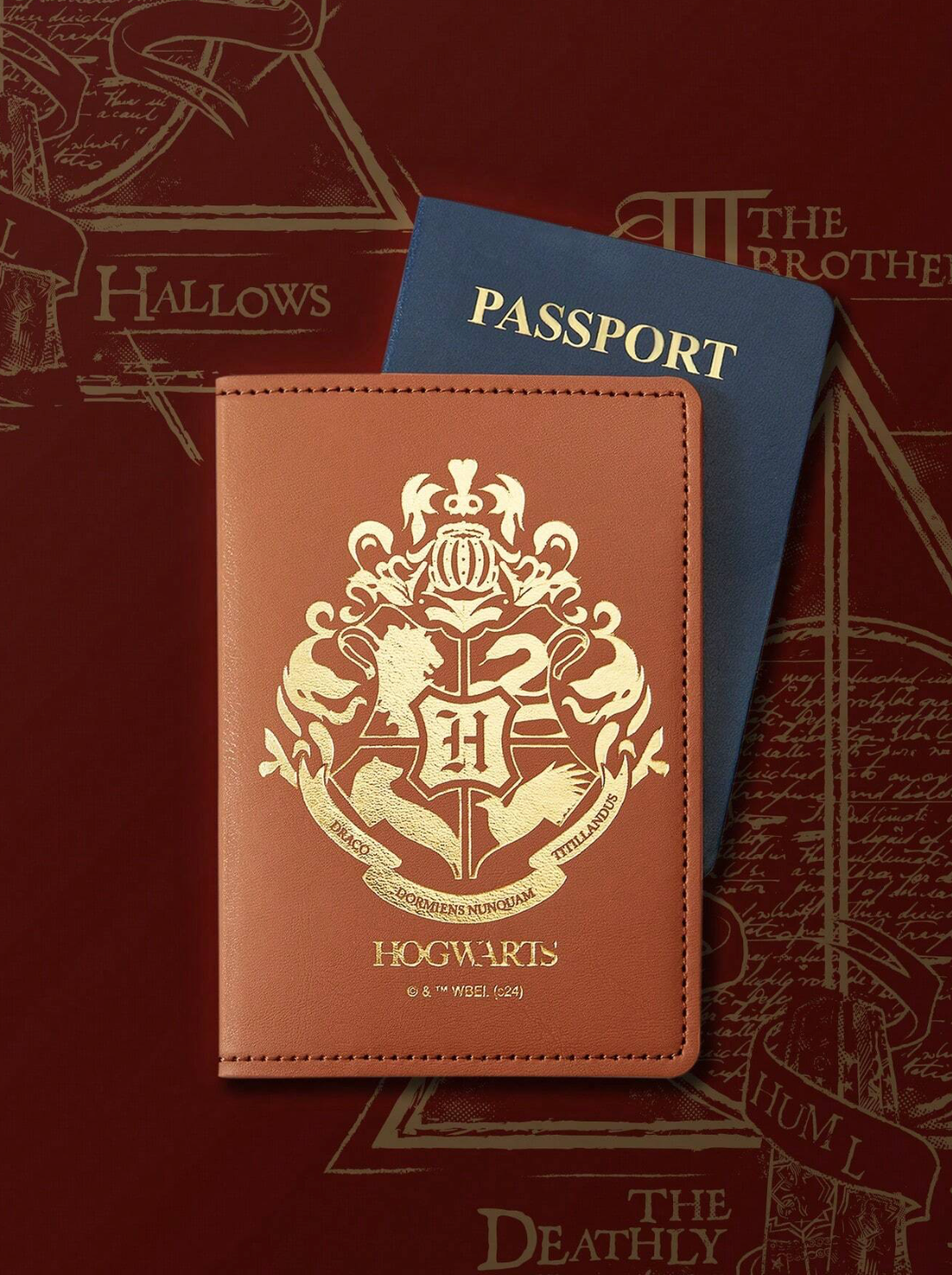 Harry Potter Fashion PU Leather Foil Emblem Print Passport Holder