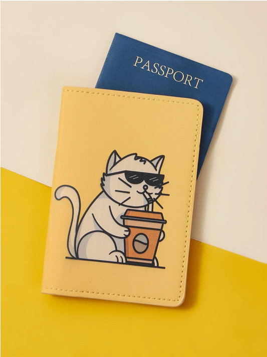 Dudeline Artist Girlcore Cartoon Cat Print Passport Case