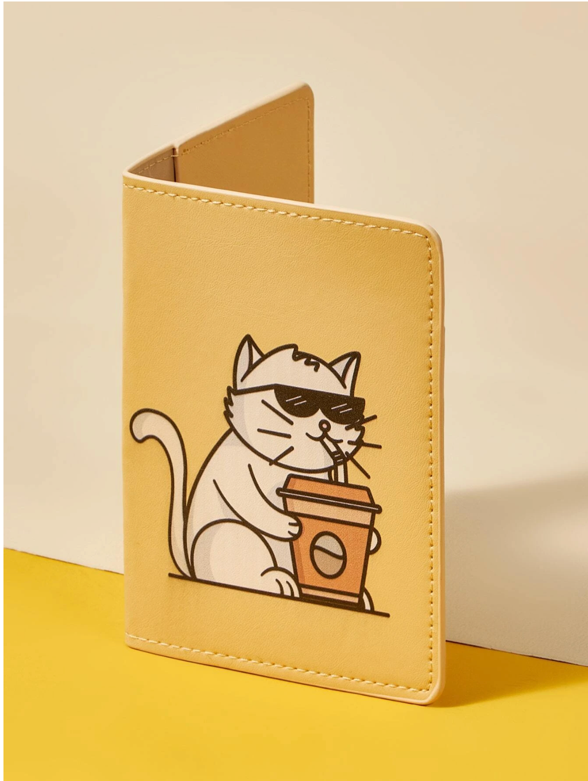 Dudeline Artist Girlcore Cartoon Cat Print Passport Case