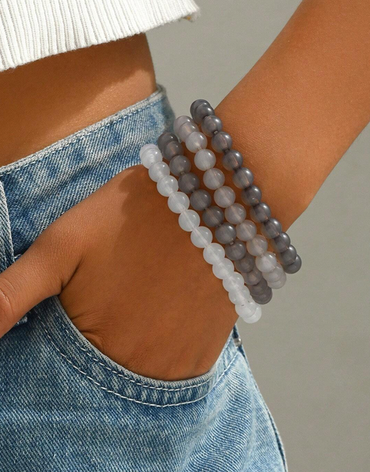 4pcs/Set Fashionable Bohemian Style Acrylic Gradient Beaded Bracelet Set For Women