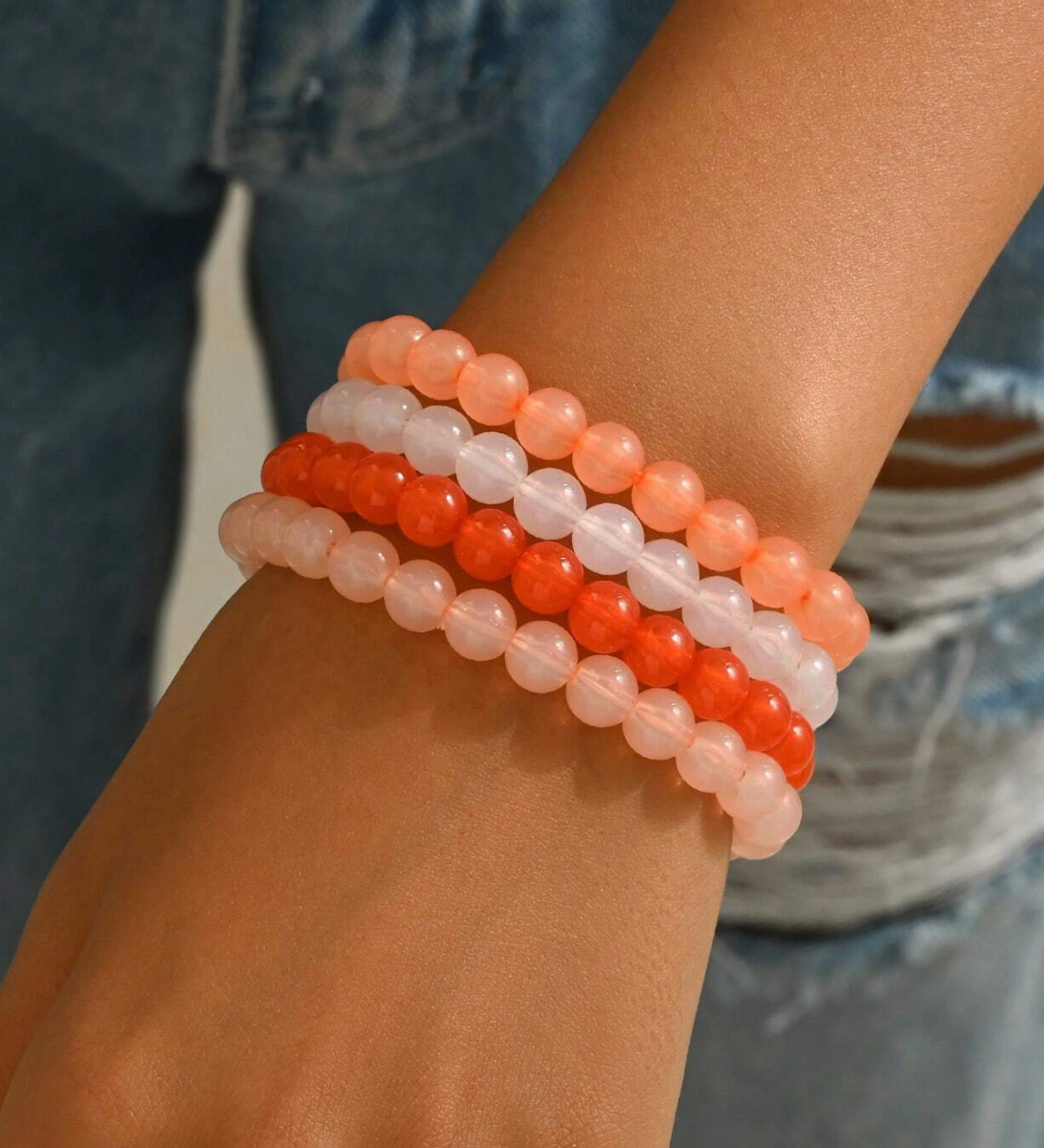 4pcs/Set Fashionable Bohemian Style Acrylic Gradient Beaded Bracelet Set For Women