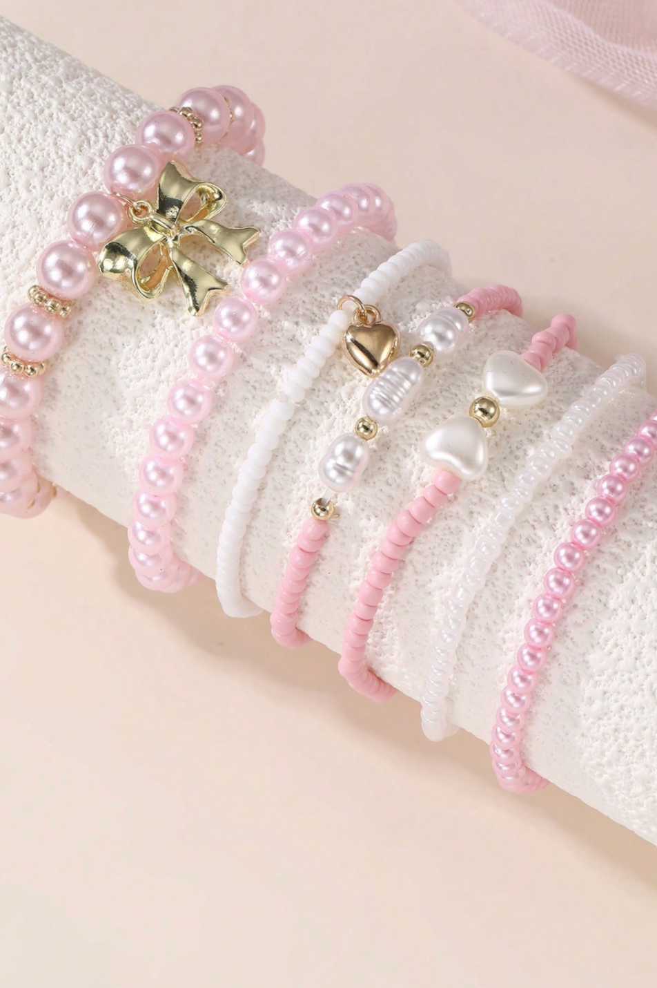 Bohemian Beach Themed Faux Pearl Beaded Bracelet Set For Girl - 7 Unique Stretchy Adjustable Styles with Seashell Charms & Gold Accents Perfect for Summer Glam