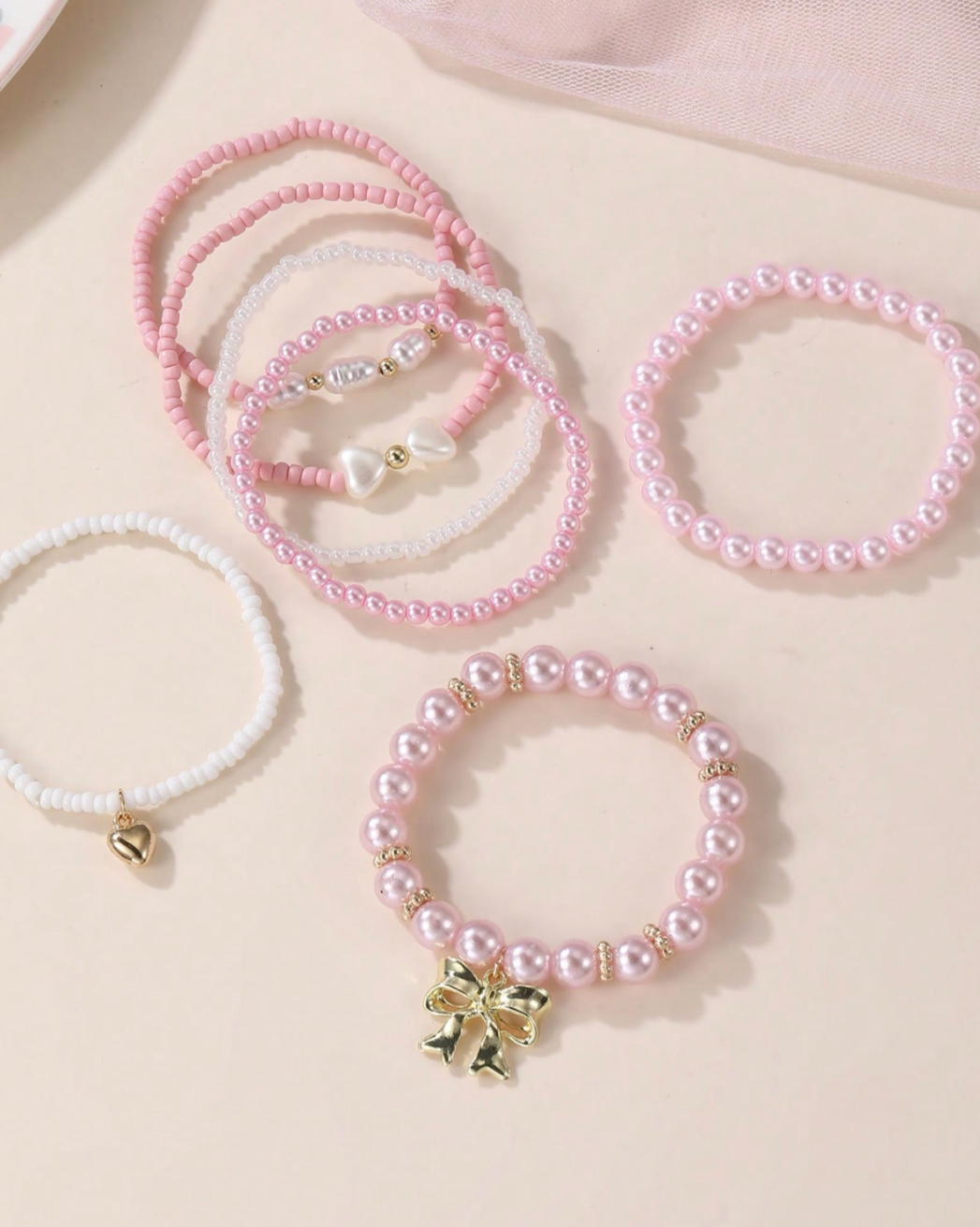 Bohemian Beach Themed Faux Pearl Beaded Bracelet Set For Girl - 7 Unique Stretchy Adjustable Styles with Seashell Charms & Gold Accents Perfect for Summer Glam