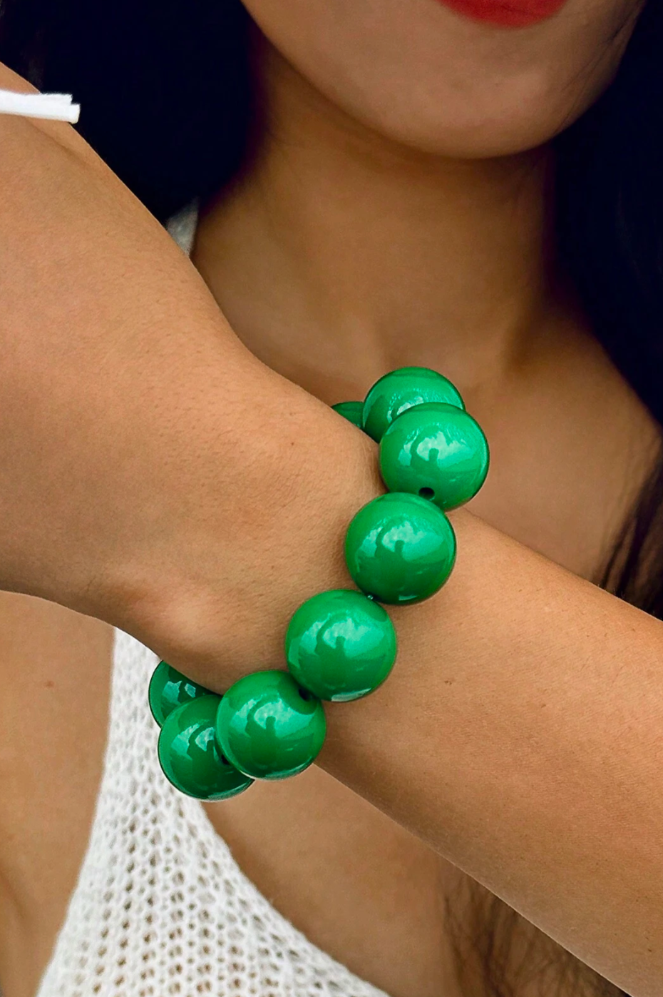 1pc Handmade Minimalist & Fashionable Resin Rainbow Geometric Beads Wrap Ring Bracelet