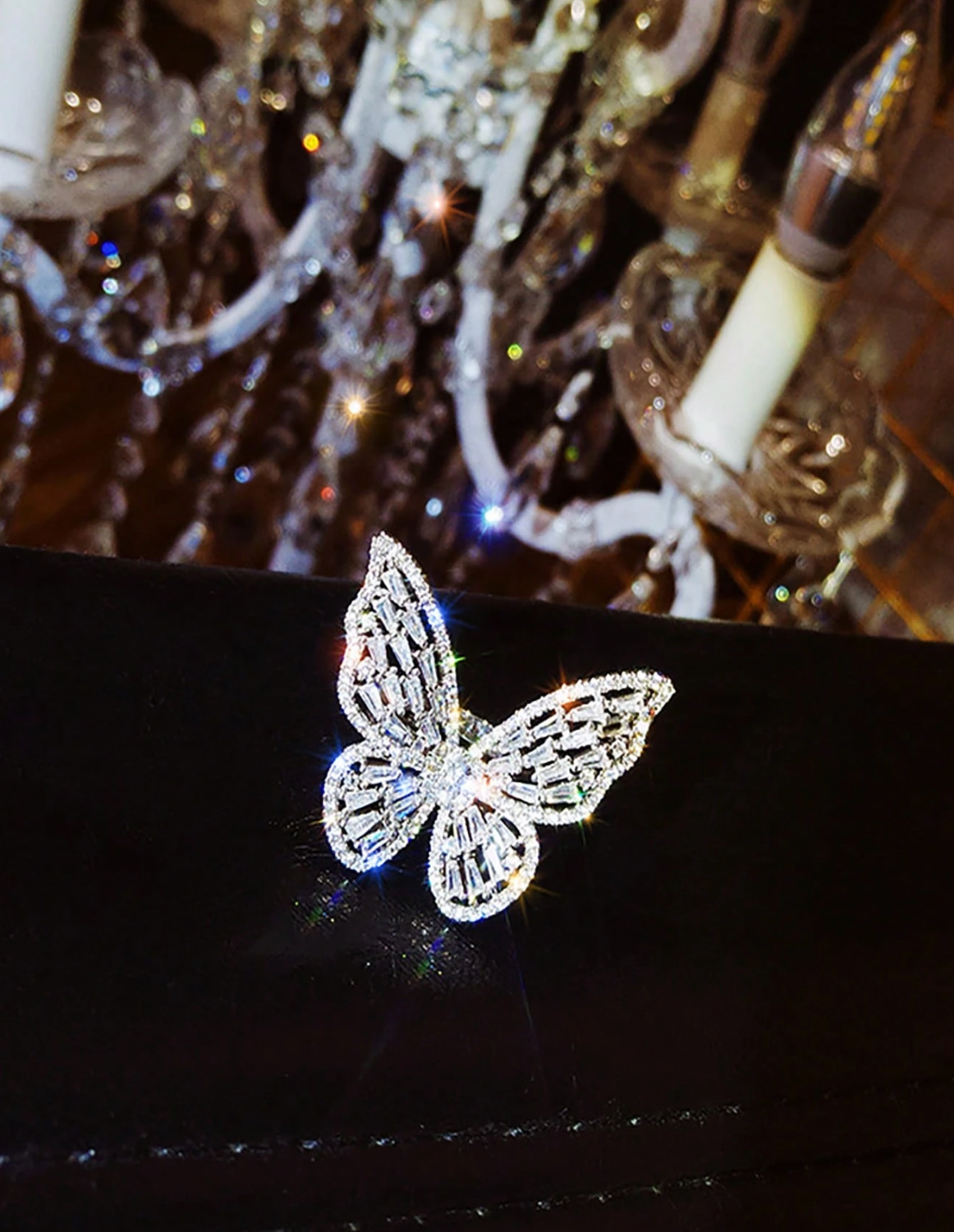 Cubic Zirconia Butterfly Ring – Dainty Adjustable Sparkling Insect-Inspired Jewelry