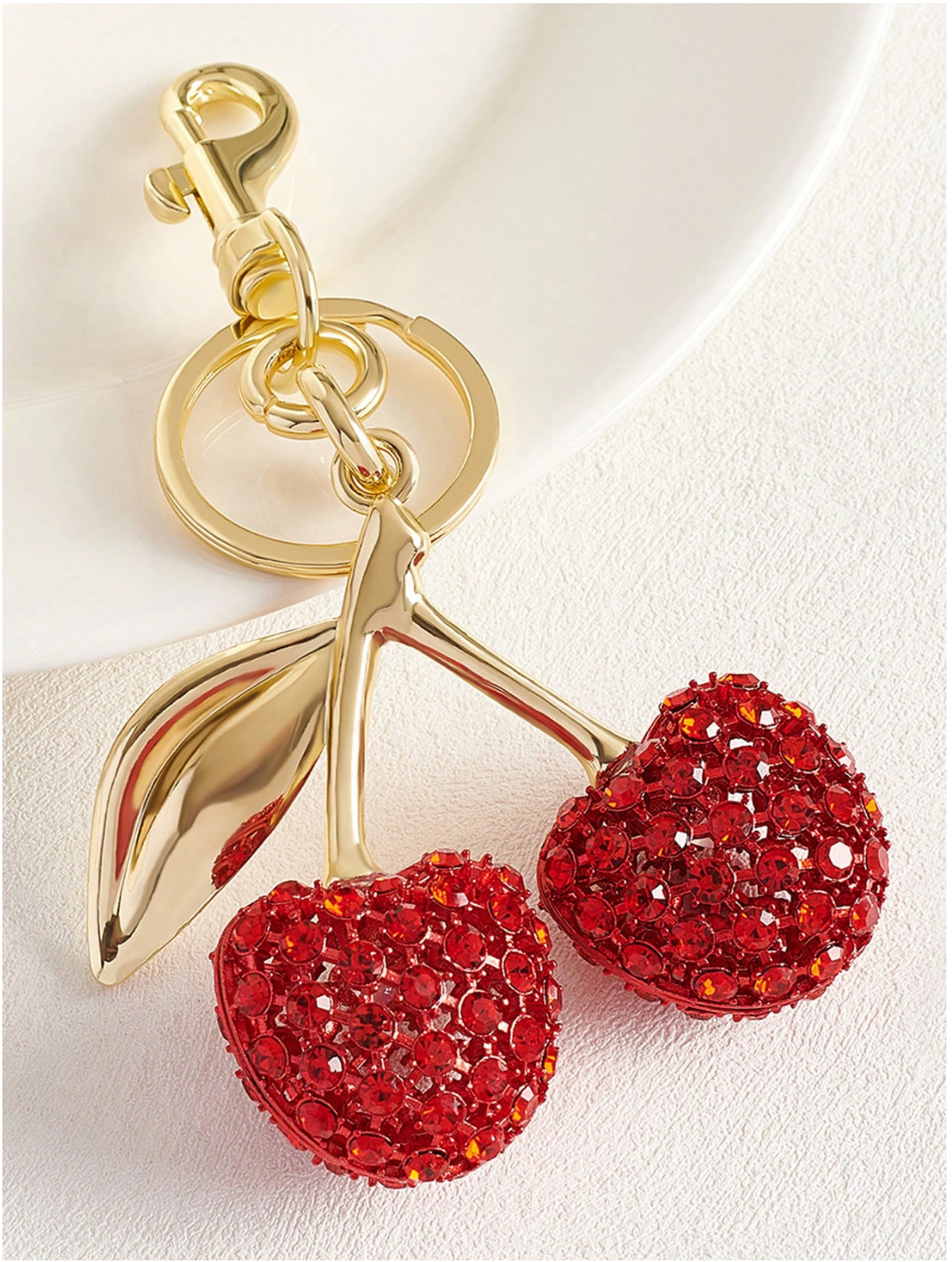 Cherry Bag Charm Keychain – Glitter Cherry Pendant with Gold Chain Clip