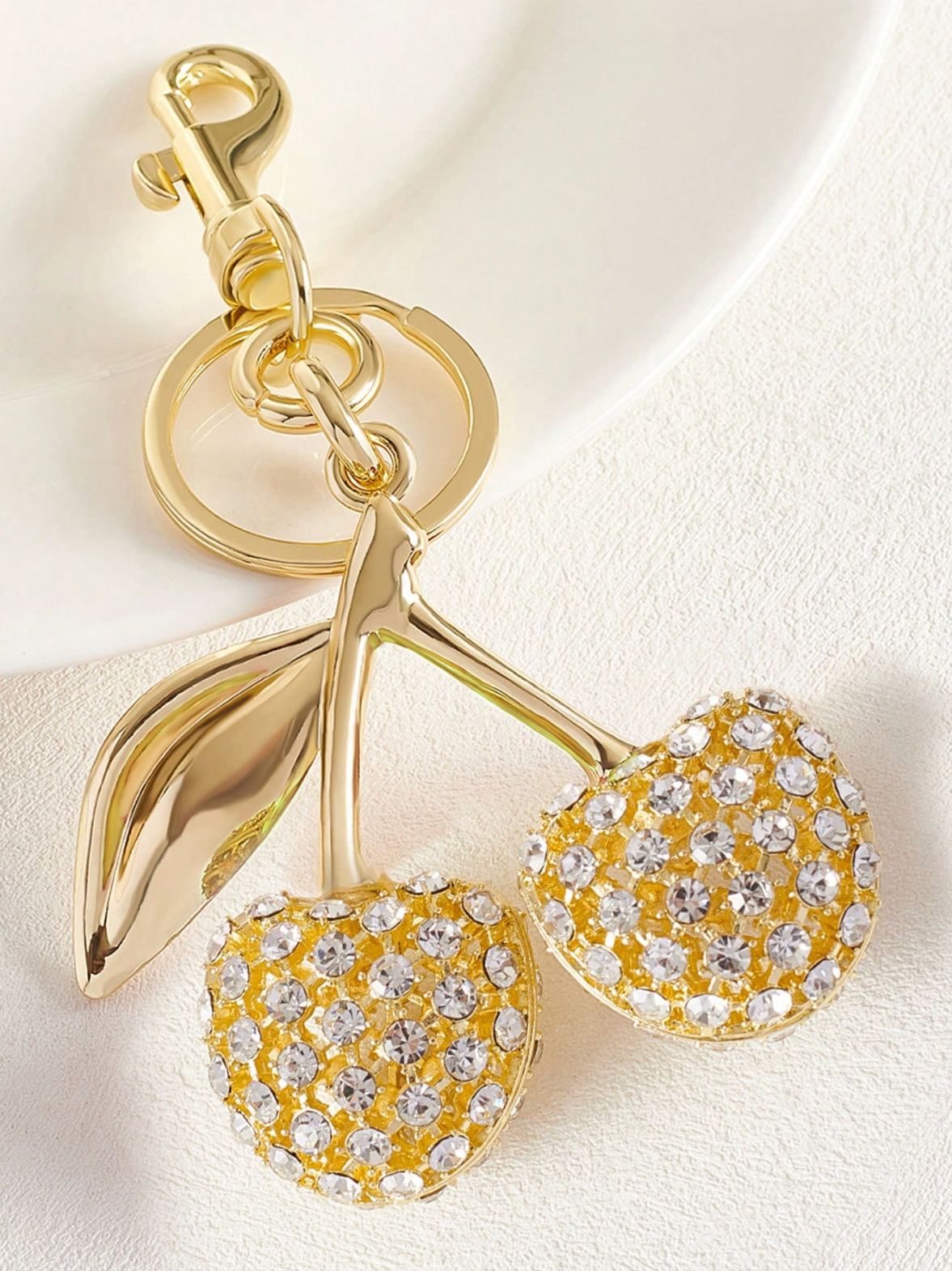 Cherry Bag Charm Keychain – Glitter Cherry Pendant with Gold Chain Clip