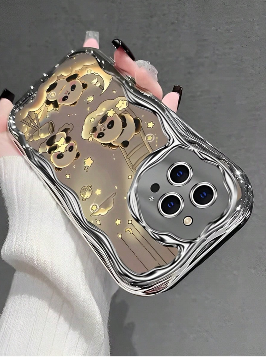 Electroplated Star, Moon & Panda Phone Case – Cute Glossy Protective Cover for iPhone