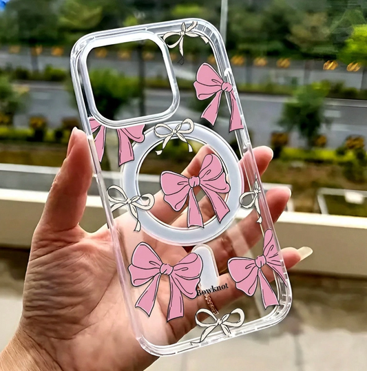 Pink Bow Transparent Magnetic Mobile Phone Case