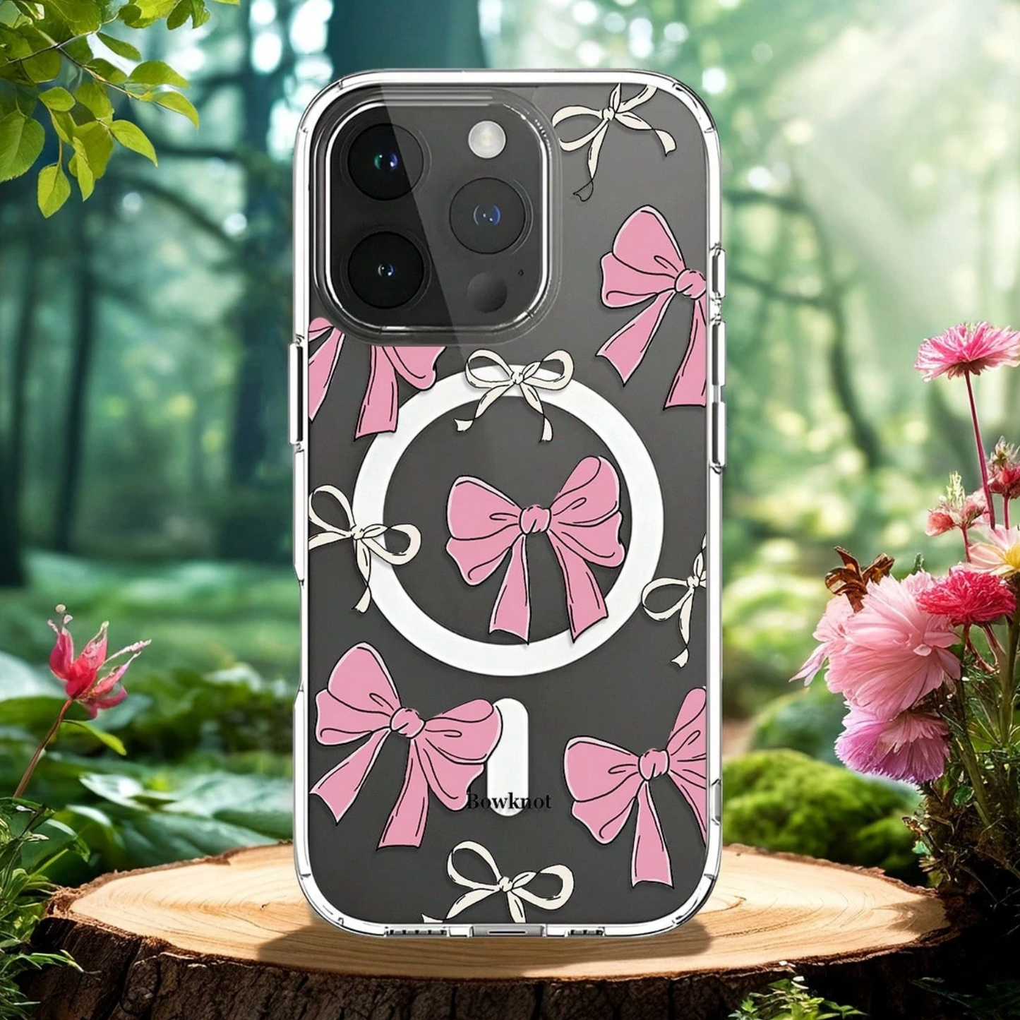 Pink Bow Transparent Magnetic Mobile Phone Case