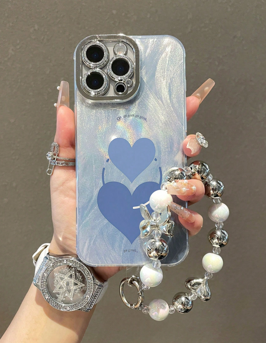 Heart Motif Feather Yarn Phone Case + Silver Butterfly Love Bracelet