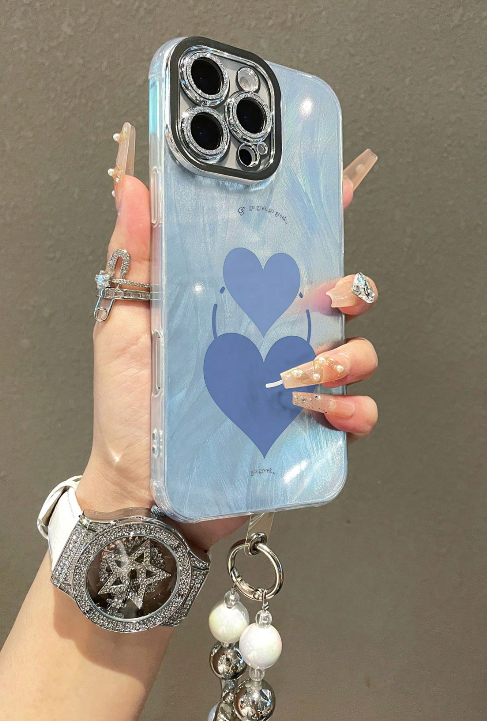 Heart Motif Feather Yarn Phone Case + Silver Butterfly Love Bracelet