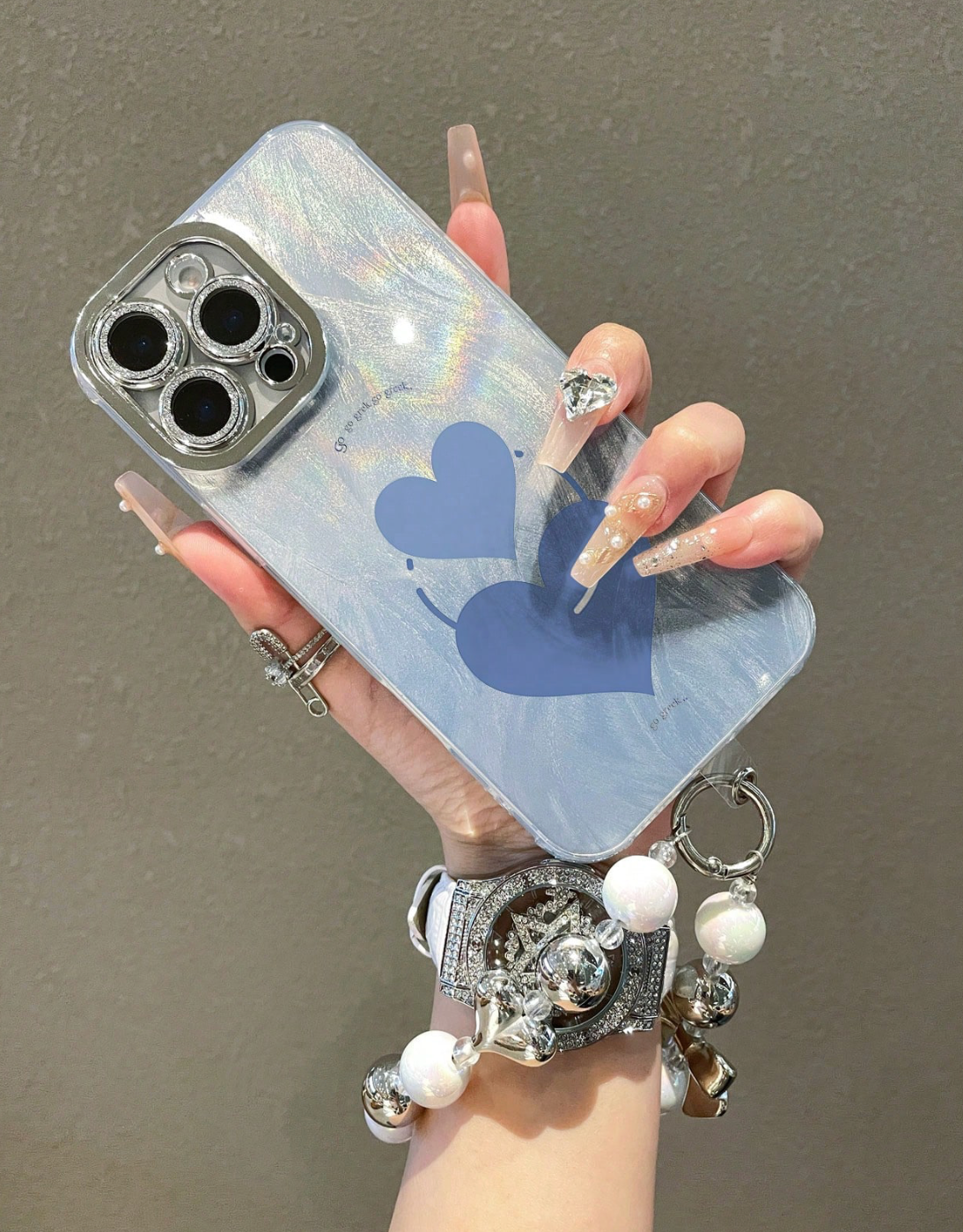 Heart Motif Feather Yarn Phone Case + Silver Butterfly Love Bracelet