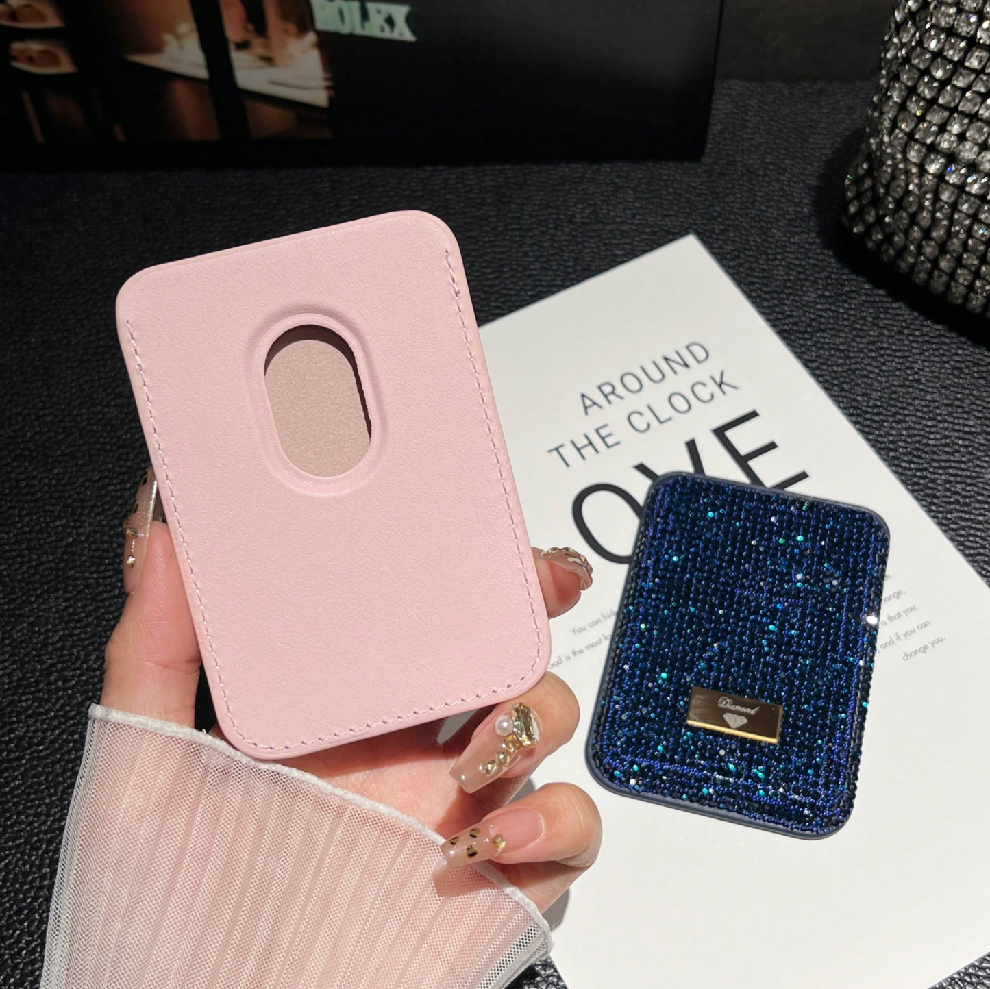 Sparkling Rhinestone Credit Card Holder – Magnetic Wallet Mount Compatible with iPhone