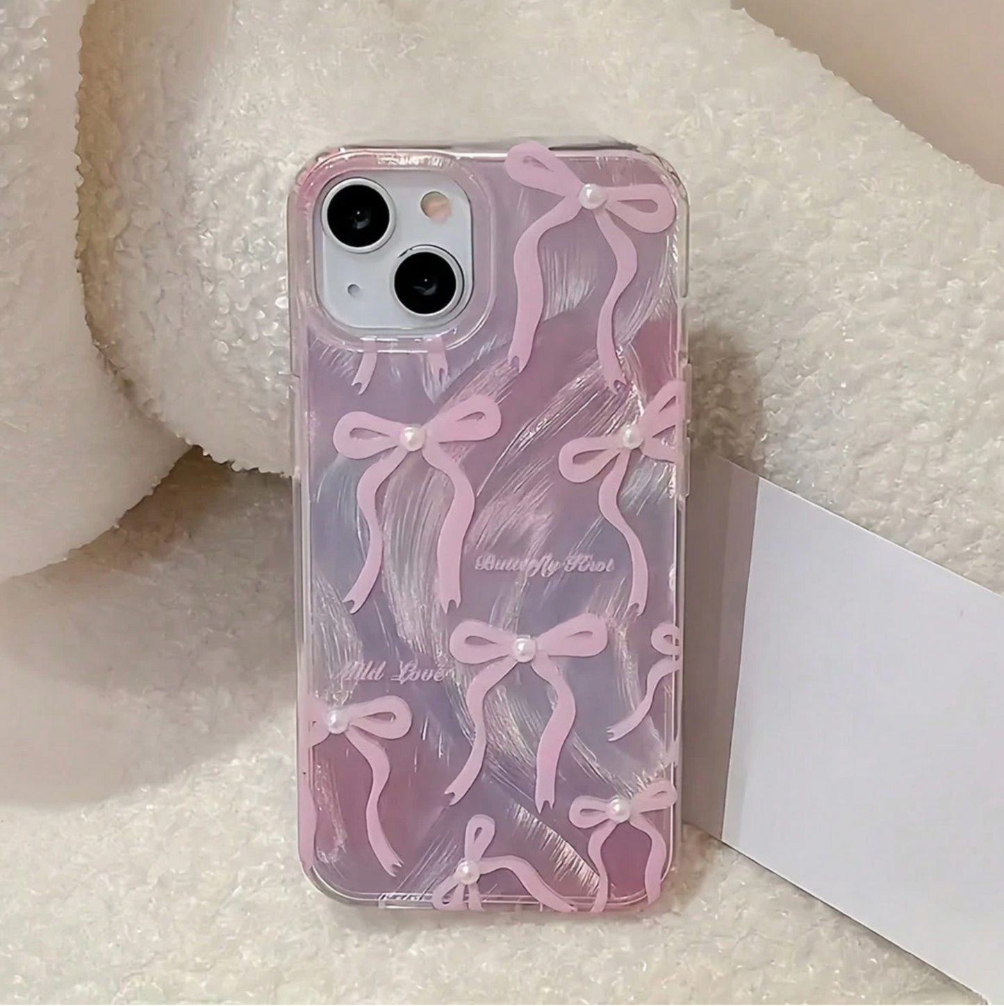 Pink Bow Faux Pearl Phone Case – Elegant Protective Case Compatible with iPhone, Cute Girly Gift