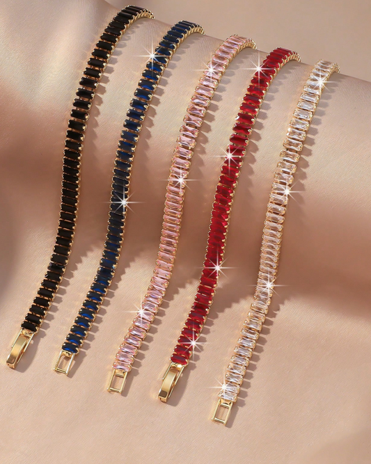1pc Elegant Sparkling Tennis Square Chain Bracelet
