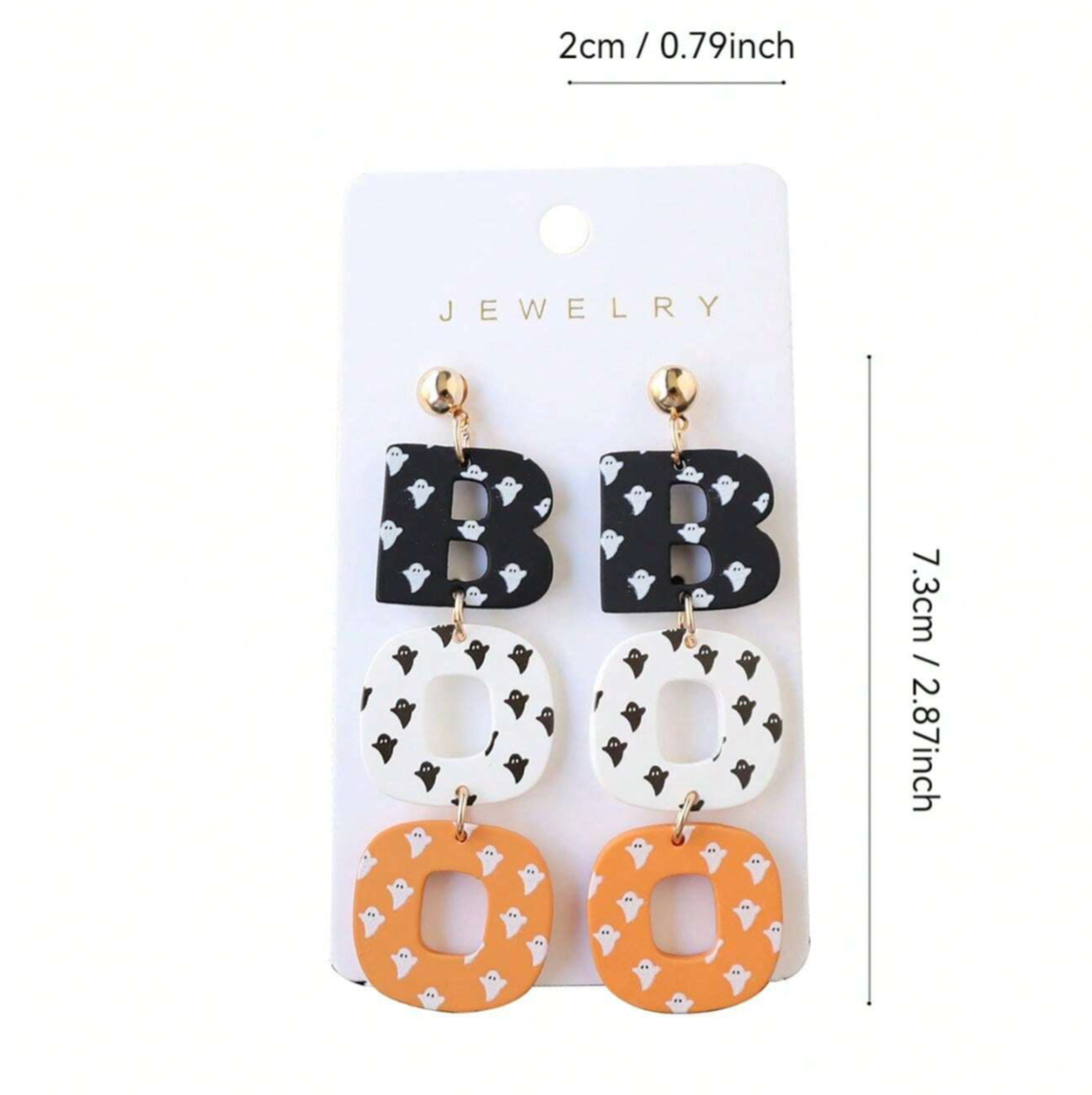 Halloween Ghost Printed Acrylic & Polymer Clay BOO Earrings