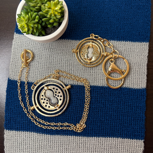 Rotating Hourglass Necklace and Keychain Bundle – Timeless Gift Set