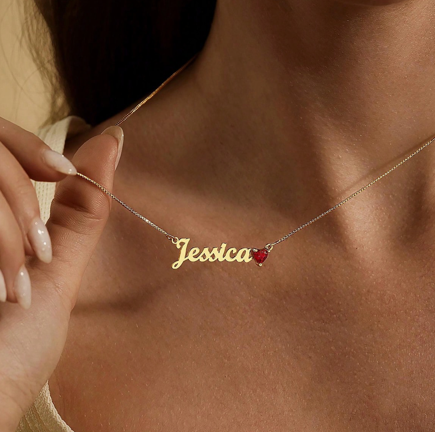 [Made-to-Order] Custom Name Pendant Heart Zirconia Necklace, 7-12 Business Day Processing Time
