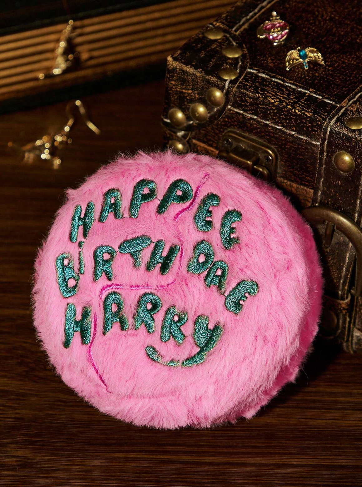 Harry Potter Pink Plush Birthday Cake Letter Embroidered Jewelry Storage Box