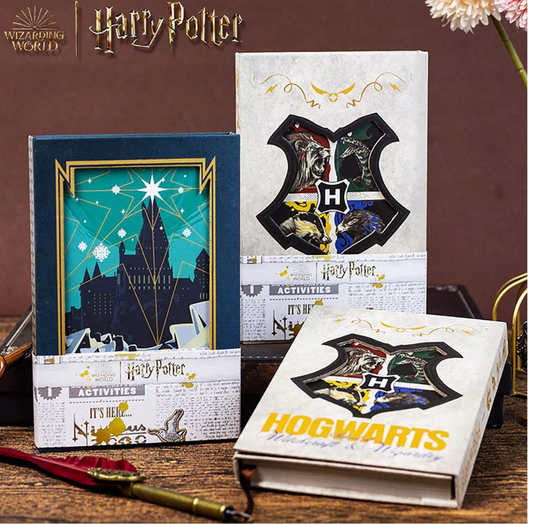 Harry Potter Notebook, Colorful Hardcover Diary Hogwarts Four College Emblem & Snowy College Academy Three Fold Booklet Peripheral Book Vintage Handbook Gift For Daily Office Work, Recording Life, Book Club Gifts