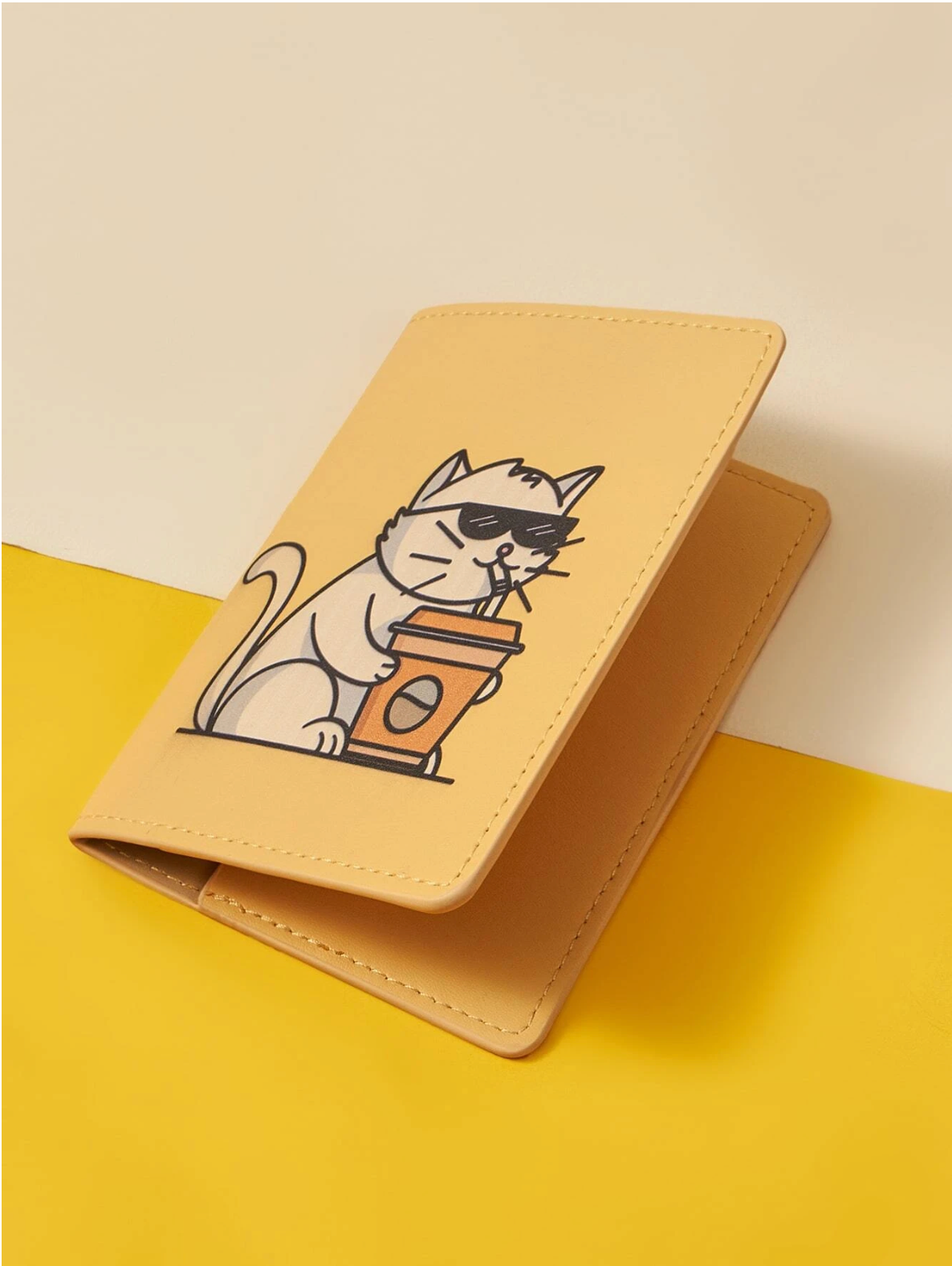 Dudeline Artist Girlcore Cartoon Cat Print Passport Case