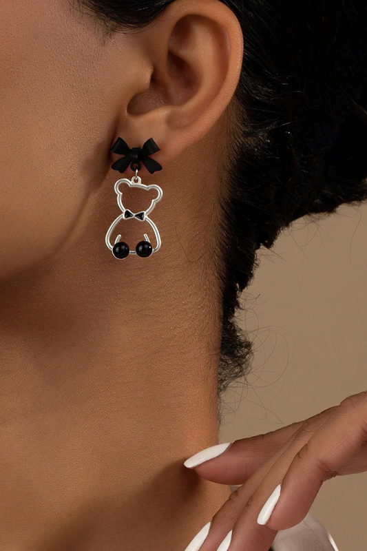 Fashion Bow & Bear Drop Earrings for Women - Adorable Coquette Sweet Trendy Earrings with Secure Hook Closure & Lightweight Comfortable Wear