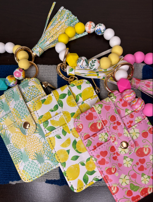 Fruit Print Cardholder Wallet & Silicone Bracelet Keychain Lightweight Transparent Anti-Theft Design