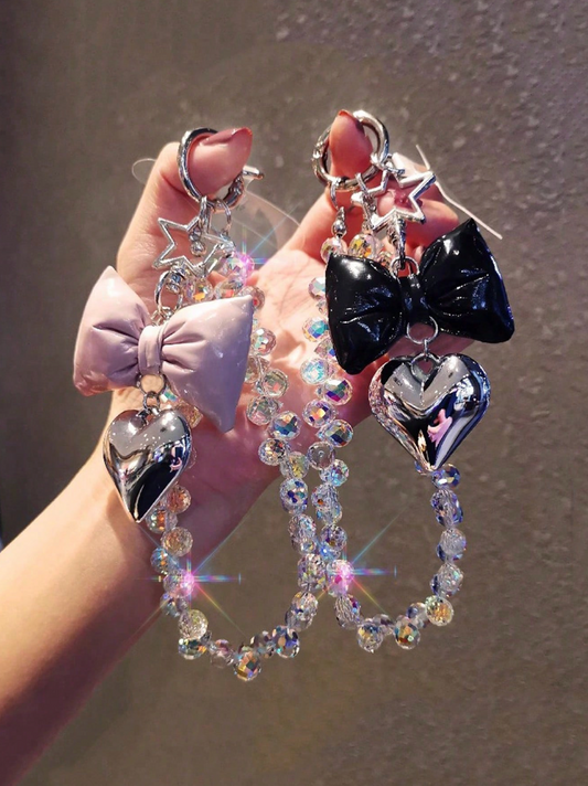 1pc Heart-Shaped Beaded Phone Lanyard – Fashion Wrist Strap with Transparent Patch for Universal Phone Use