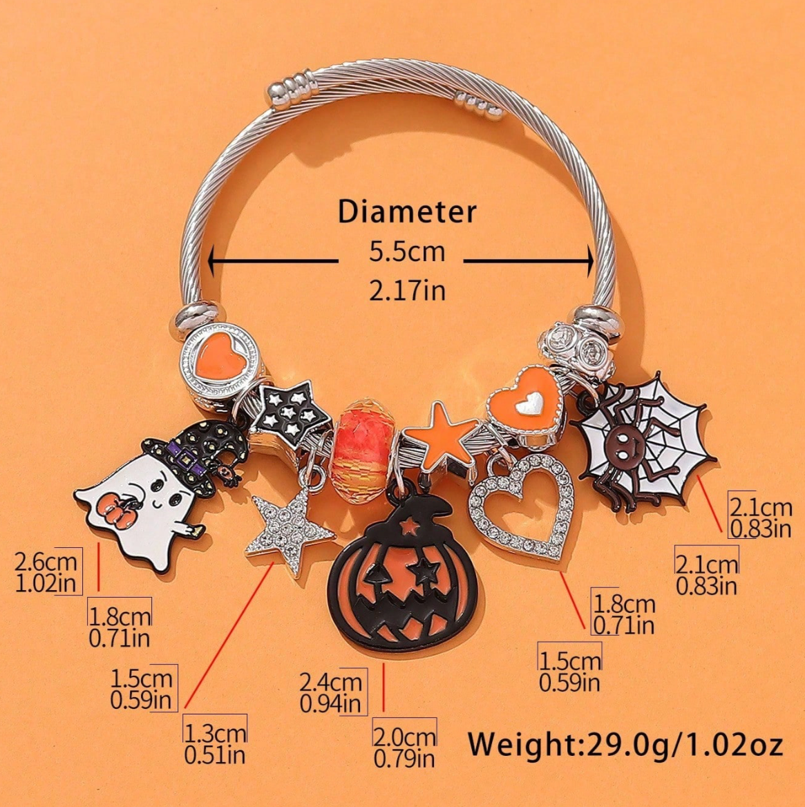 Halloween Beaded Bracelet with Cute Ghost and Pumpkin Charms