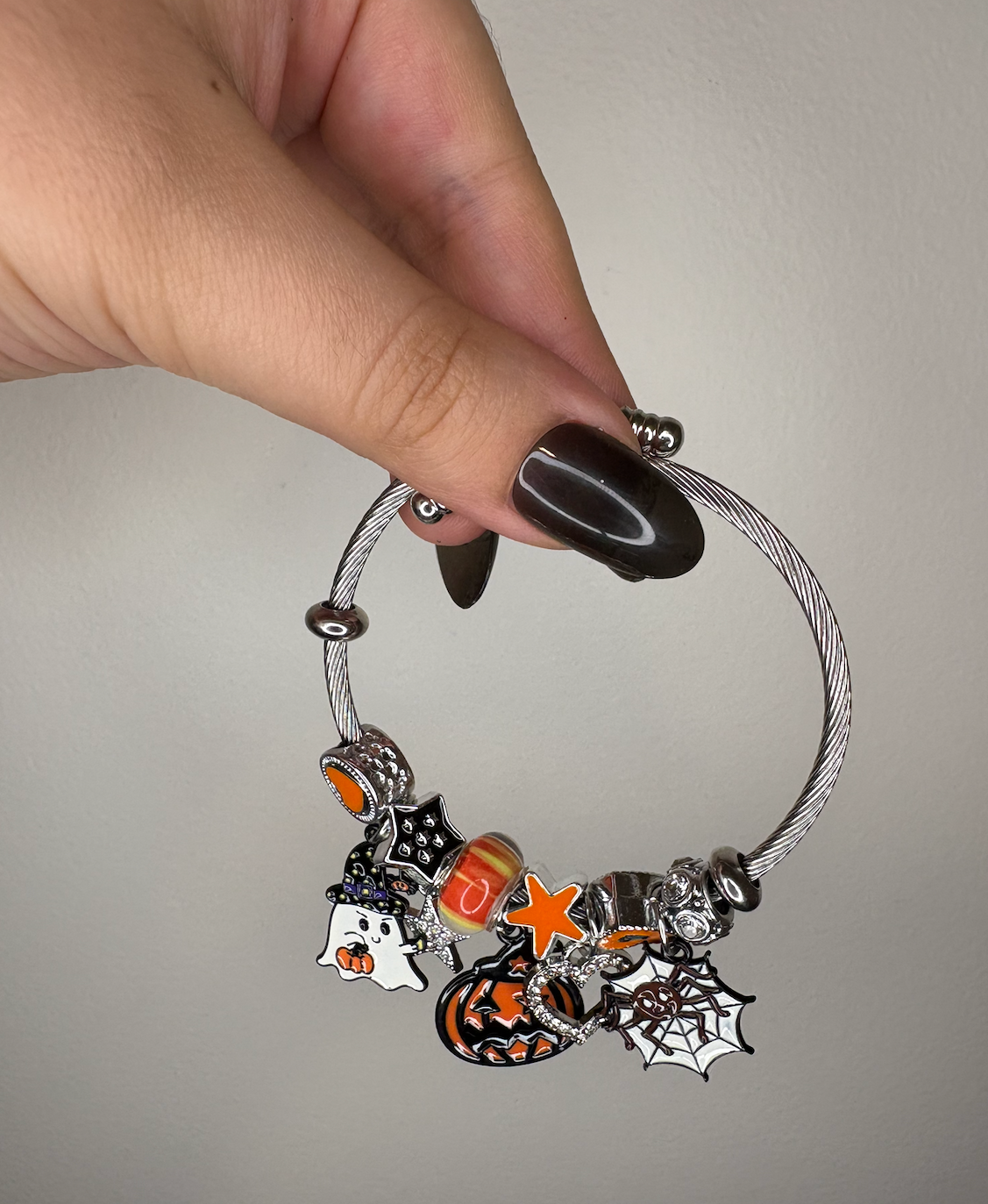 Halloween Beaded Bracelet with Cute Ghost and Pumpkin Charms