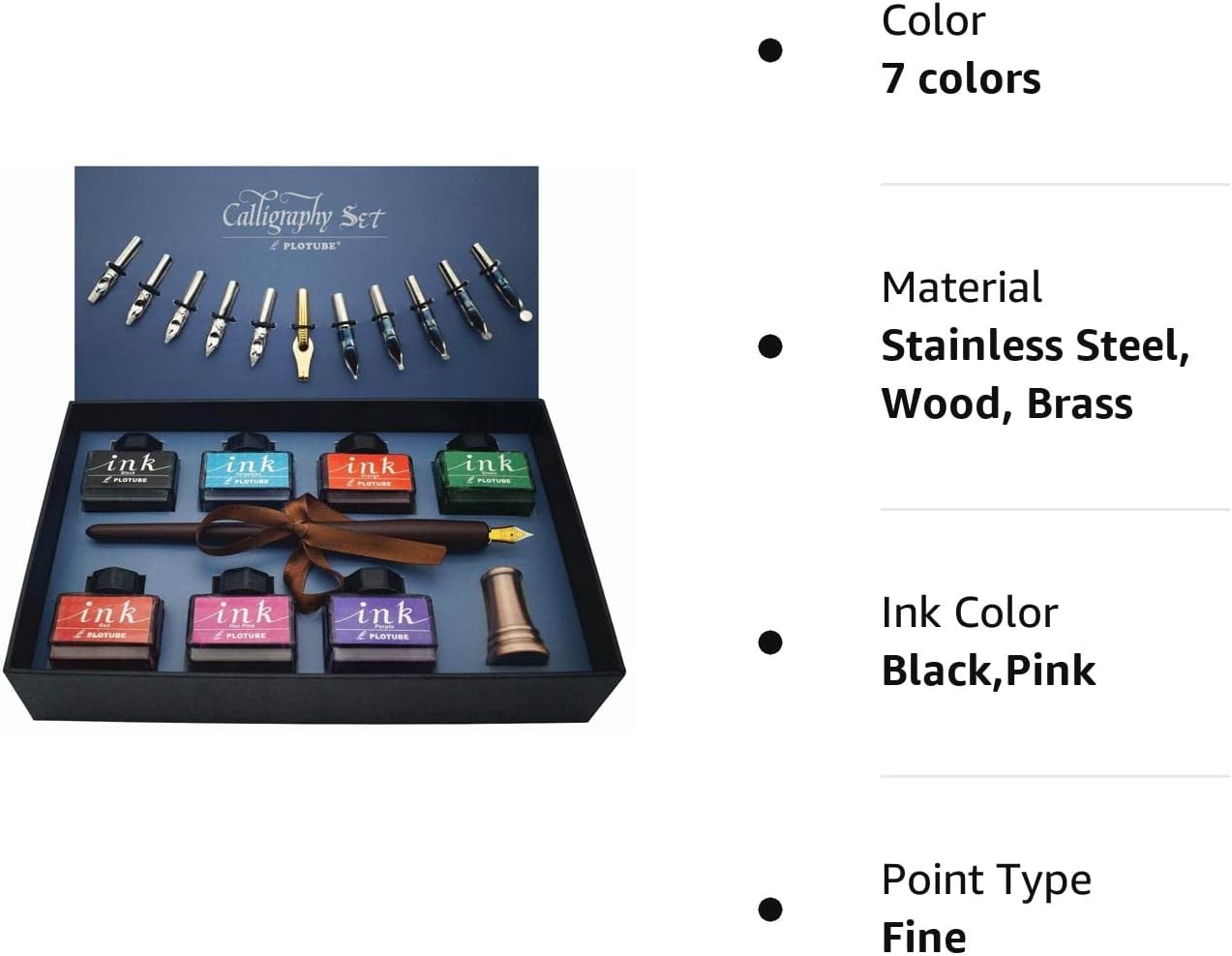 Masterful Calligraphy Kit: Wooden Dip Pen, Antique Brass Holder, 11 Nibs, 7 Vibrant Ink Bottles, and Comprehensive Beginner's Guide