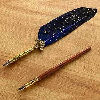 Glittering Quill Pen Ink Set: Antique Feather Pen with Sealing Wax Stamp Kit