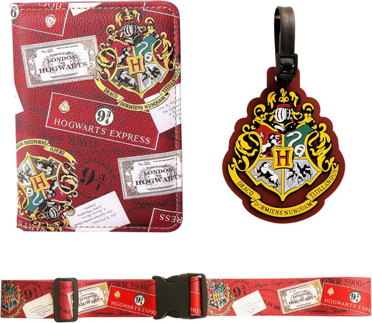 Harry Potter 3-Piece Travel Set – Hogwarts Express Passport Holder, Luggage Strap, & Bag Tag