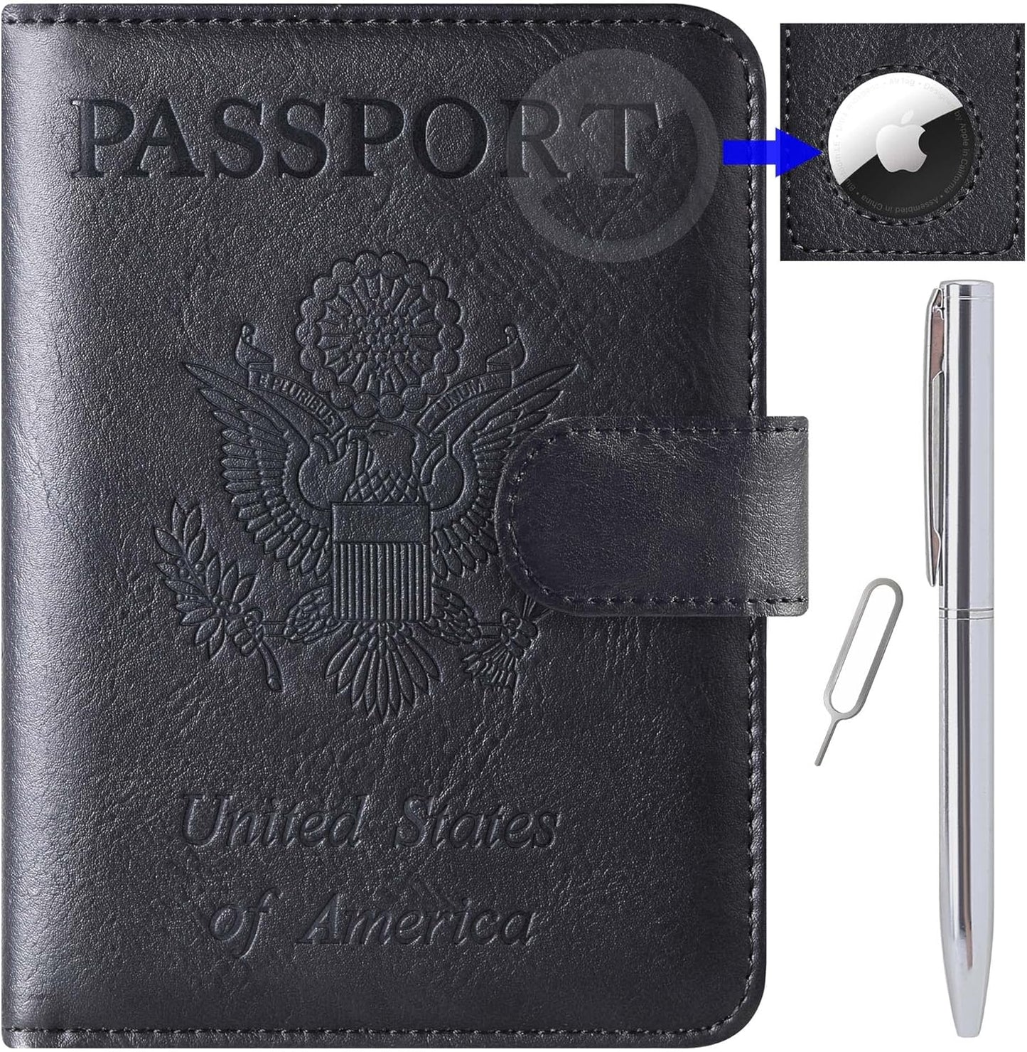 Airtag-Compatible Leather Passport Holder Wallet – RFID-Blocking Travel Case for Men & Women, Vacation Essentials