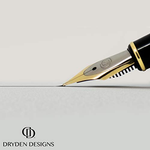 Dryden Designs Fountain Pen Set - Medium and Fine Nibs | Luxury Box, 6 Ink Cartridges - 3 Black 3 Blue, Ink Refill Converter - Intense Black