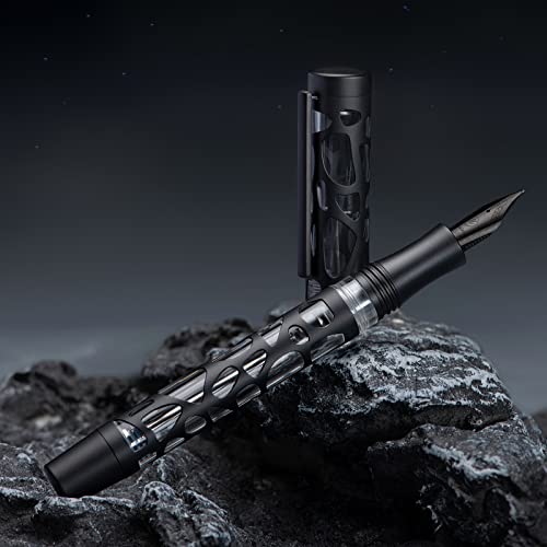 Matte Black Vacuum Filling Fountain Pen Set: Fine Nib, Transparent Acrylic Design