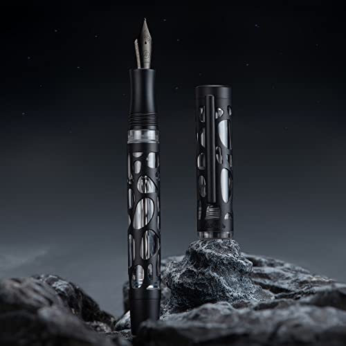 Matte Black Vacuum Filling Fountain Pen Set: Fine Nib, Transparent Acrylic Design