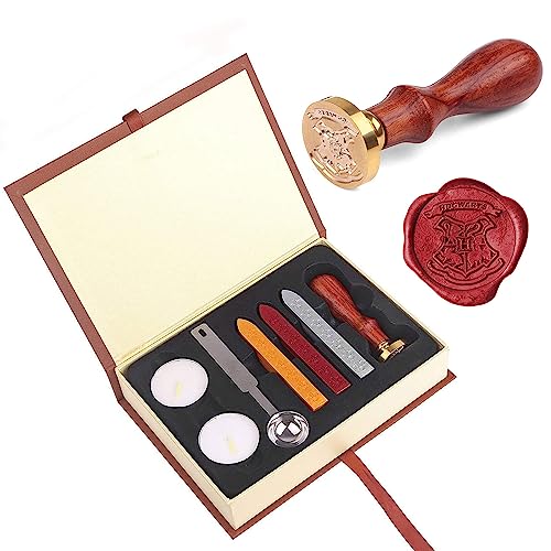 7PCS Hogwarts Wax Seal Stamp Kit, Vintage Letter Wax Seal Stamp Kit, Hogwarts Classic Stamp Seal Gift Box Set for DIY Craft Invitations, Cards, Letters, Gift Idea