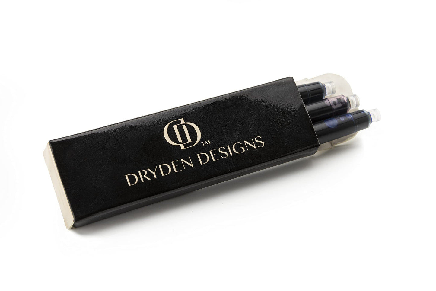 Dryden Designs Fountain Pen Set - Medium and Fine Nibs | Luxury Box, 6 Ink Cartridges - 3 Black 3 Blue, Ink Refill Converter - Intense Black