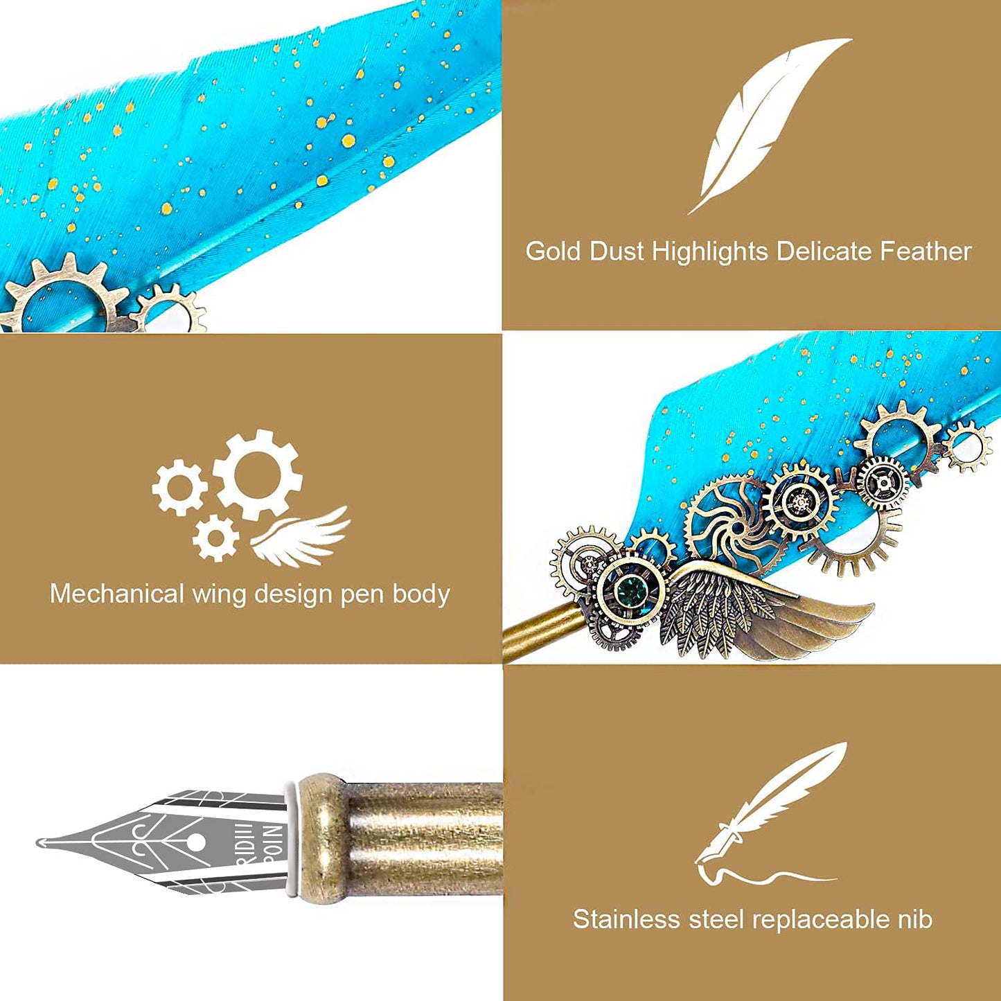 Feather Quill Pen Set - Inks, Nibs, Mechanical Quill