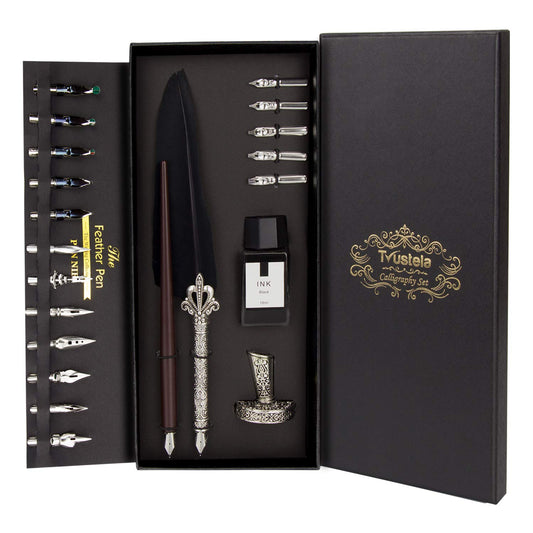 PrestigeQuill's Mastering the Art: Beginner's Calligraphy Set & Pens - Explore Quill, Feather, and Wooden Options with Ink Sets